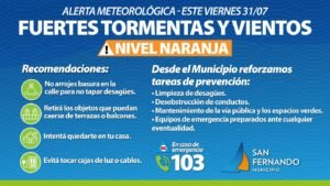Alerta por tormentas en San Fernando: el Municipio refuerza la prevención y brinda recomendaciones ante el aviso naranja del SMN